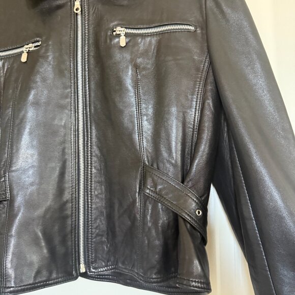 Vintage 90s Genuine Leather Boxy Jacket Laurence Roy sz Large Classic - Picture 4 of 15